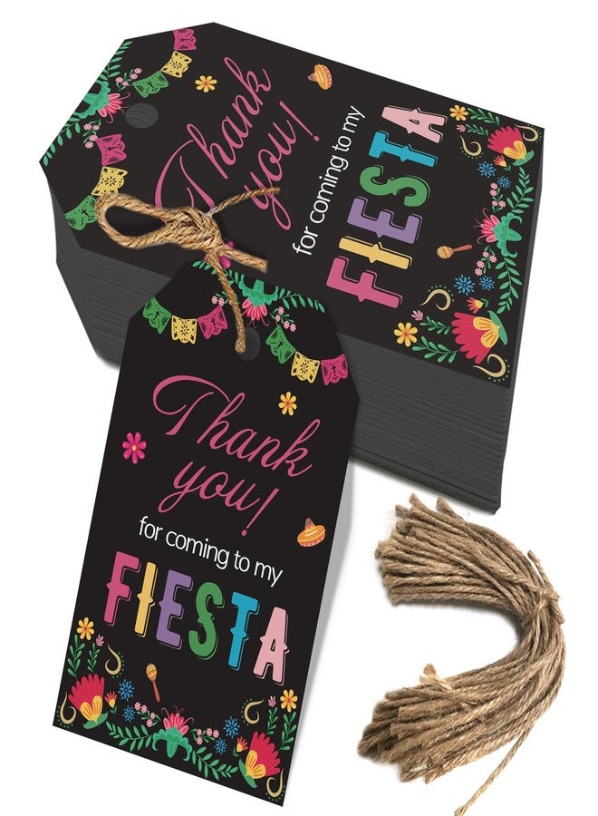Aukolass 50PCS Fiesta Gift Tags, Thank You Tags for Mexican Themed Party Favors and Taco Bout Party Decorations-Double-sided (Black) - Image 1